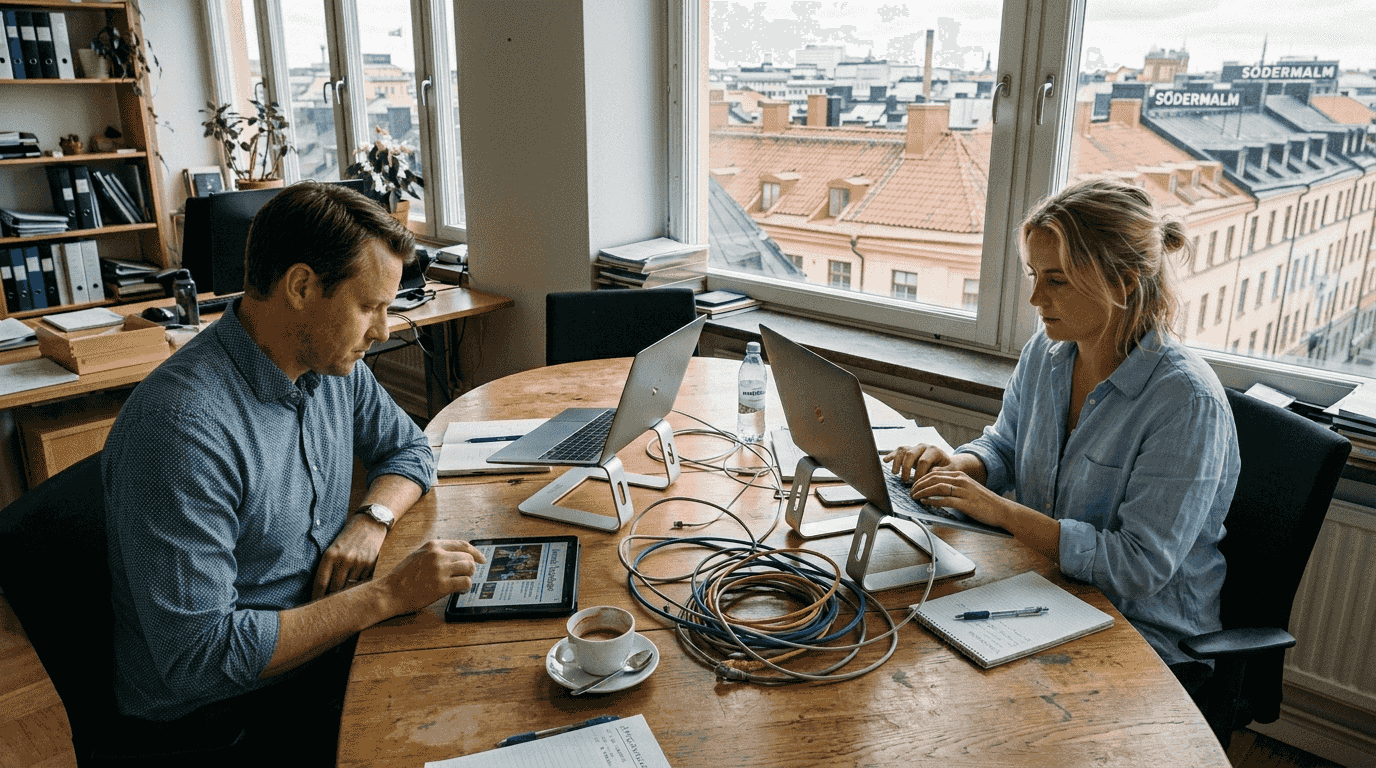 Ett företagsmöte där mesh-WiFi sätter tonen i bakgrunden