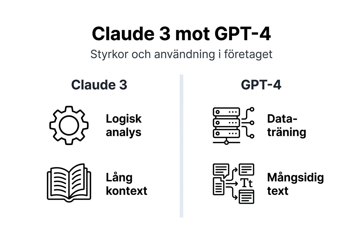 Claude 2026: din guide till smart AI för företag och privatpersoner 3 Infografik: Jämförelse av styrkor hos Claude 3 och GPT-4