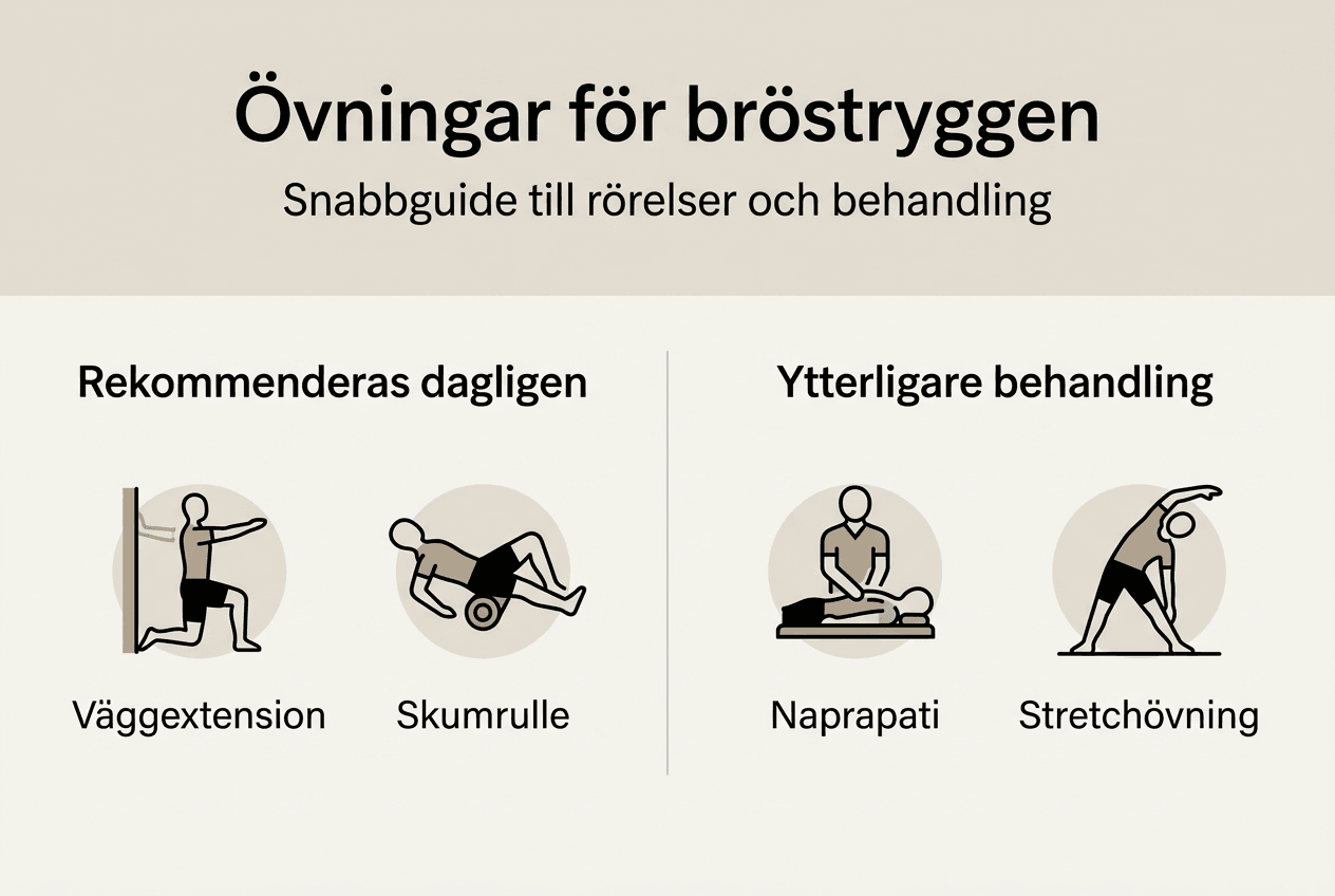 Illustration som visar övningar och behandlingsmetoder för bröstryggen