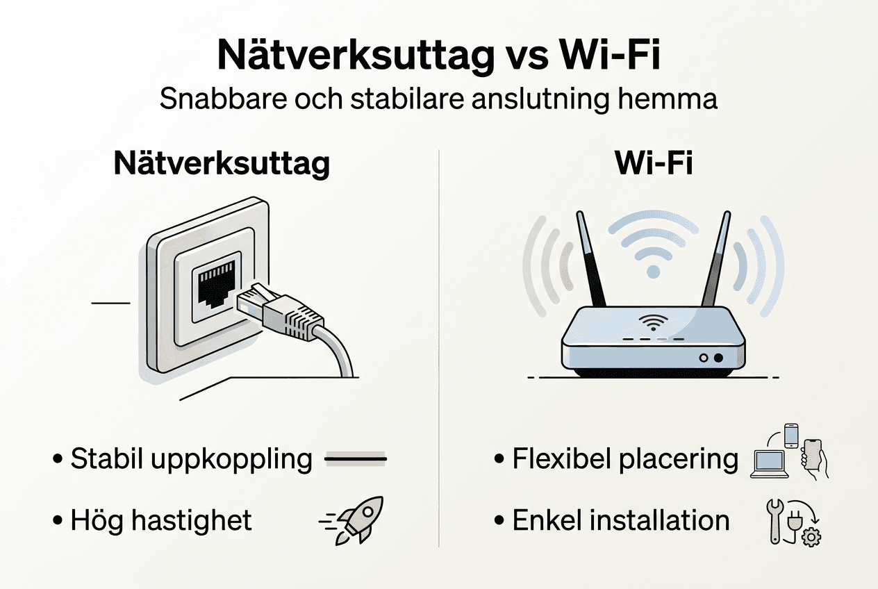 Infografik: För- och nackdelar med nätverkskabel jämfört med trådlöst nätverk