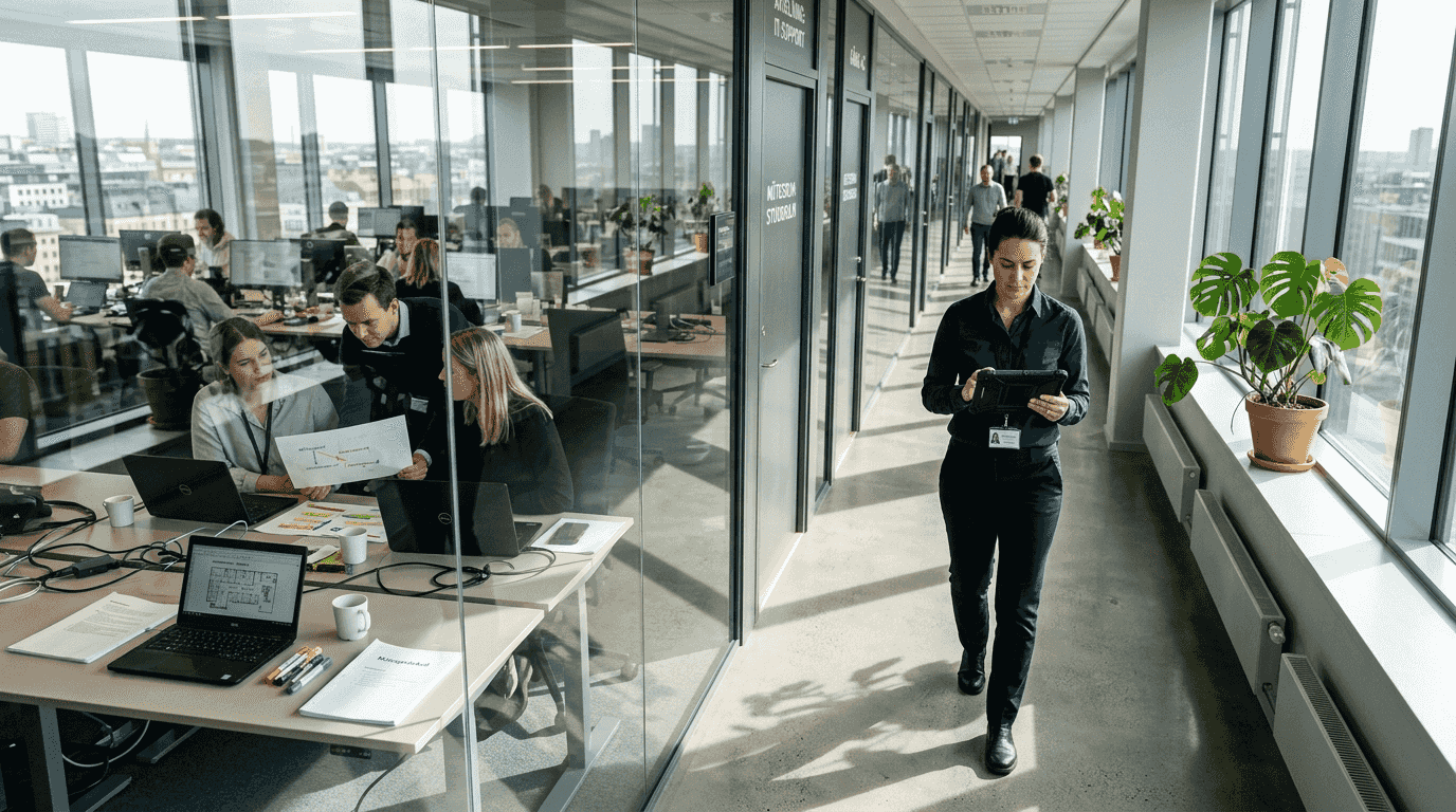 Optimera antalet accesspunkter i kontoret 2026 för bästa nätverk 3 IT-ansvarig ser över var accesspunkterna sitter i korridoren