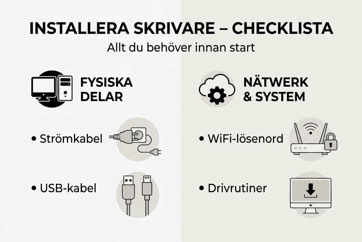 Grafisk guide: Steg-för-steg-checklista för att installera din skrivare