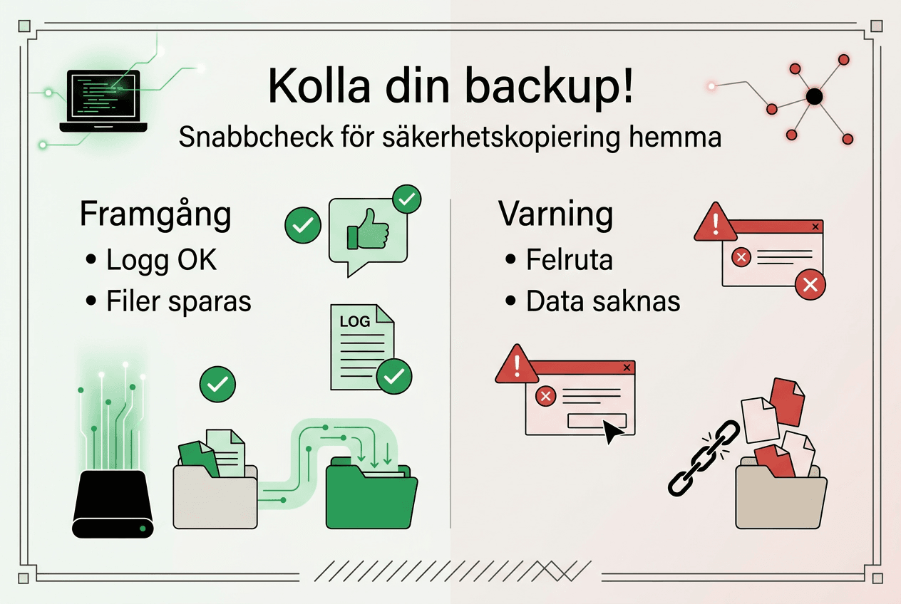 Säkerhetskopiera dator: Guide för privatpersoner 2026 3 Så håller du koll på dina säkerhetskopior – tecken på att något är fel och vad du bör vara uppmärksam på