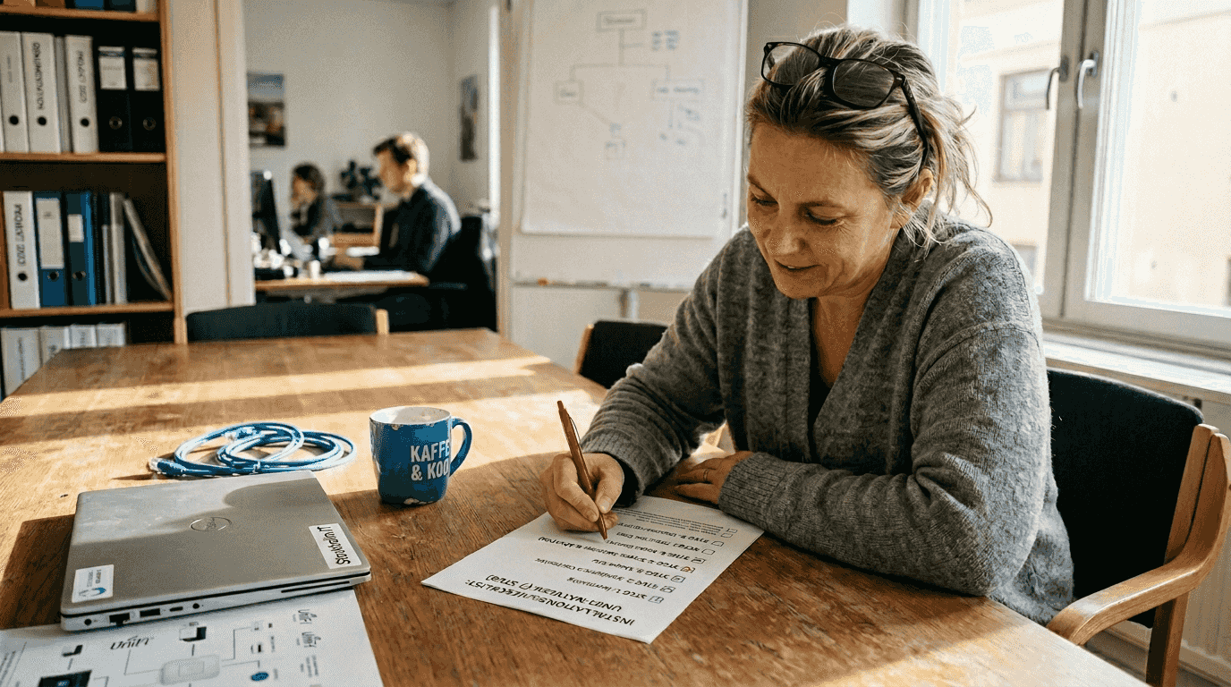 IT-specialist går igenom Unifi-kontrollistan