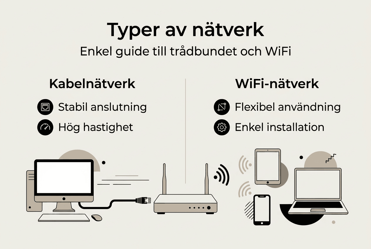 Vad innebär nätverksinstallation – komplett guide för 2026 2 Infografik: jämförelse mellan trådbundna och trådlösa nätverk