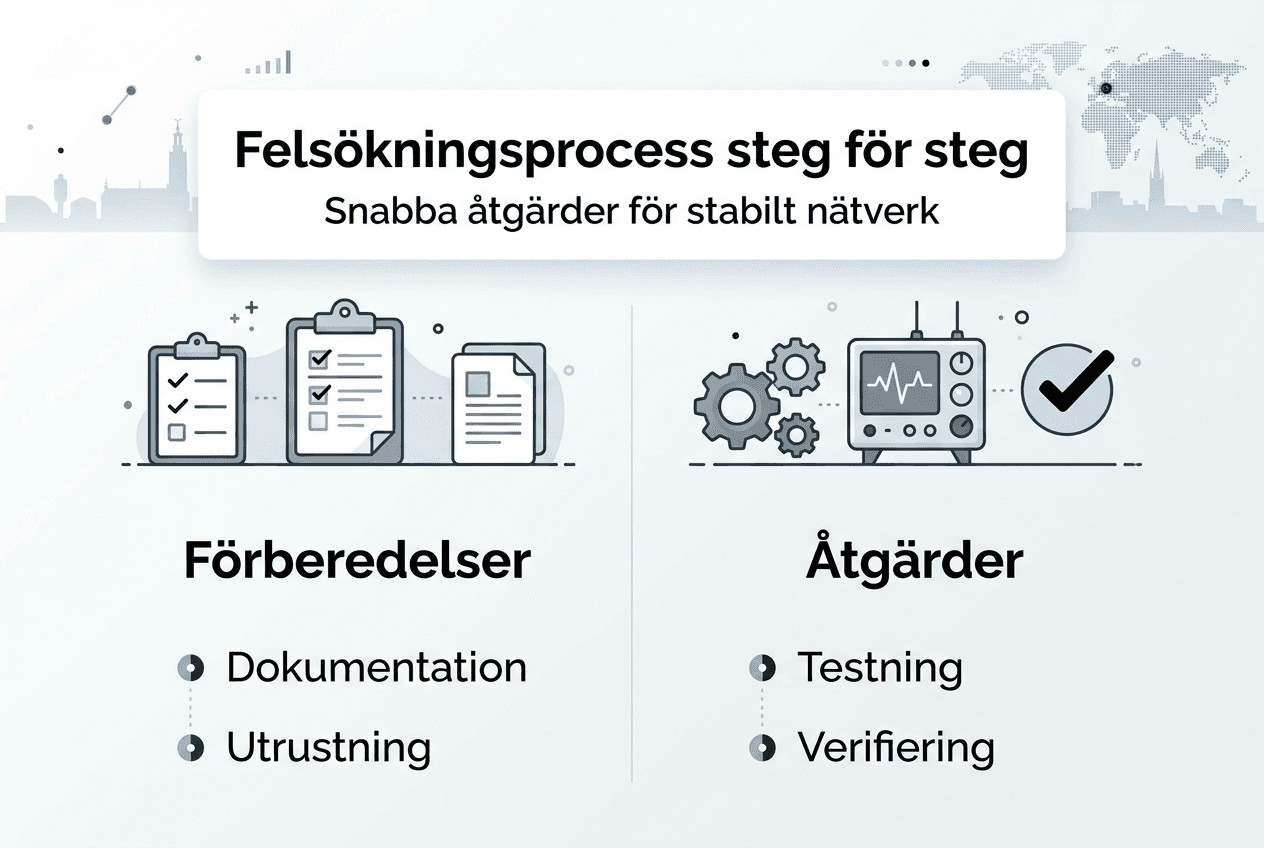 Här ser du en överskådlig grafik som guidar dig genom felsökningsstegen.
