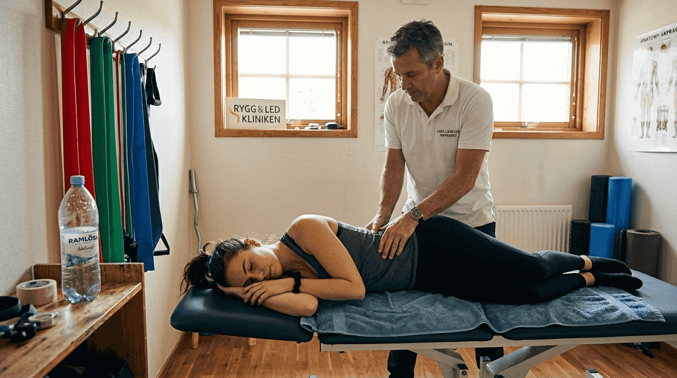 En naprapat utför en behandling där ryggraden justeras för att öka rörligheten och minska smärta.
