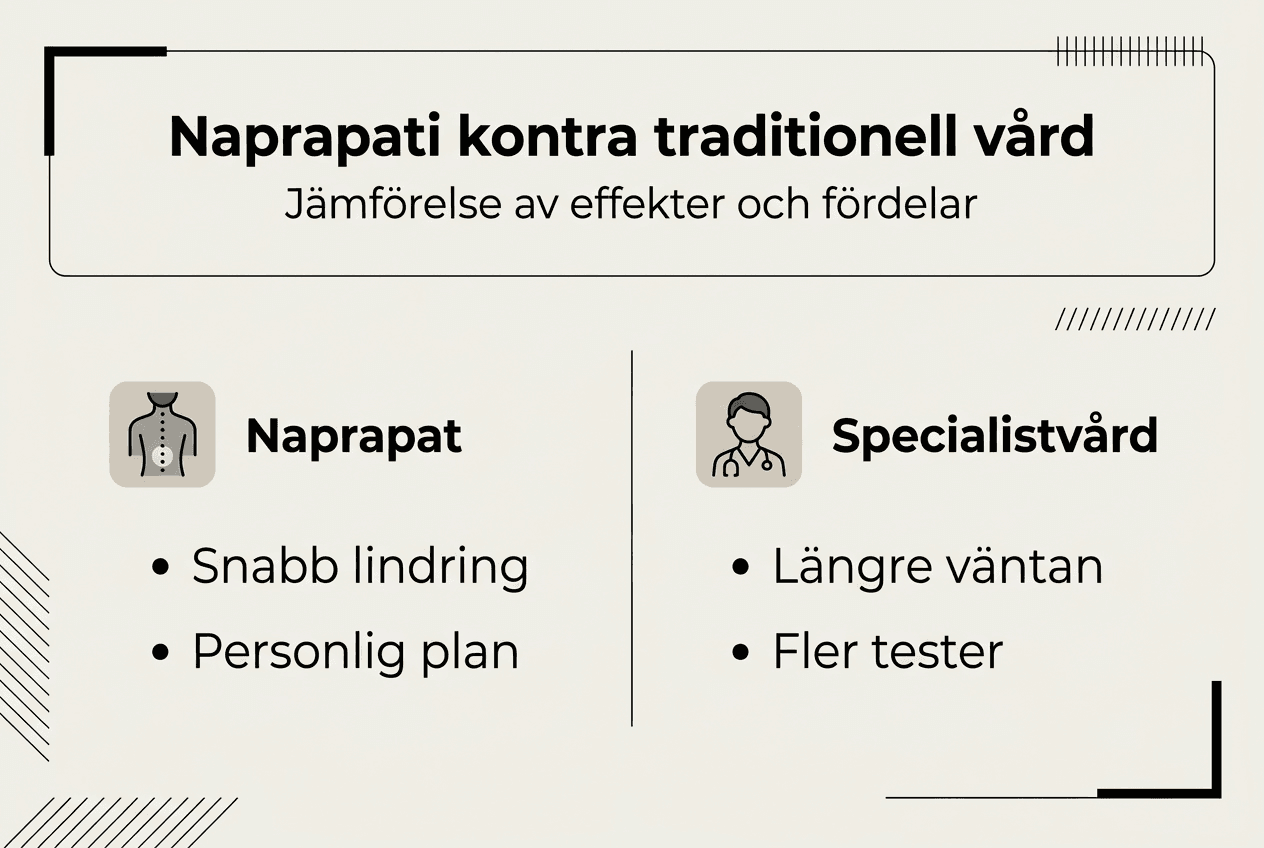 Infografik som visar skillnader och likheter mellan naprapati och specialistvård