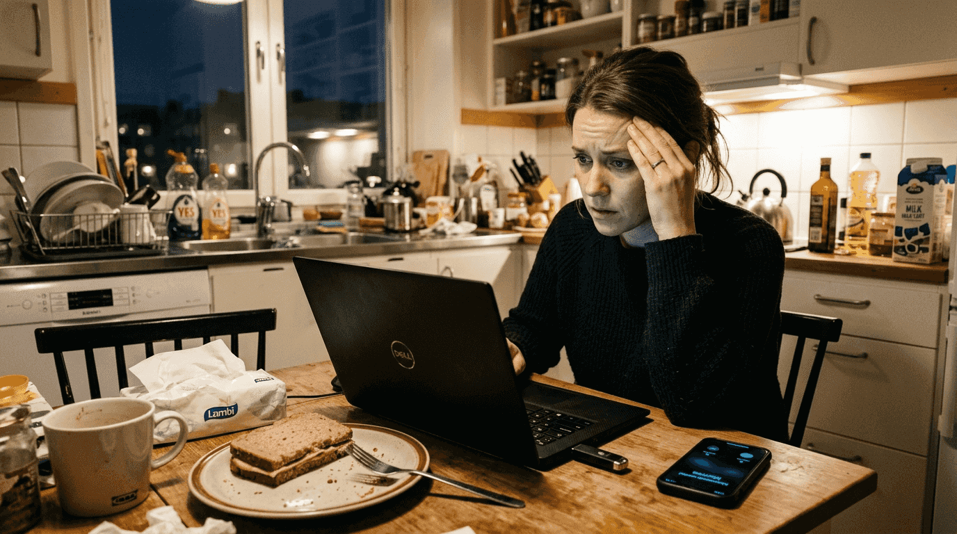 En person rensar bort ett virus från sin laptop hemma.