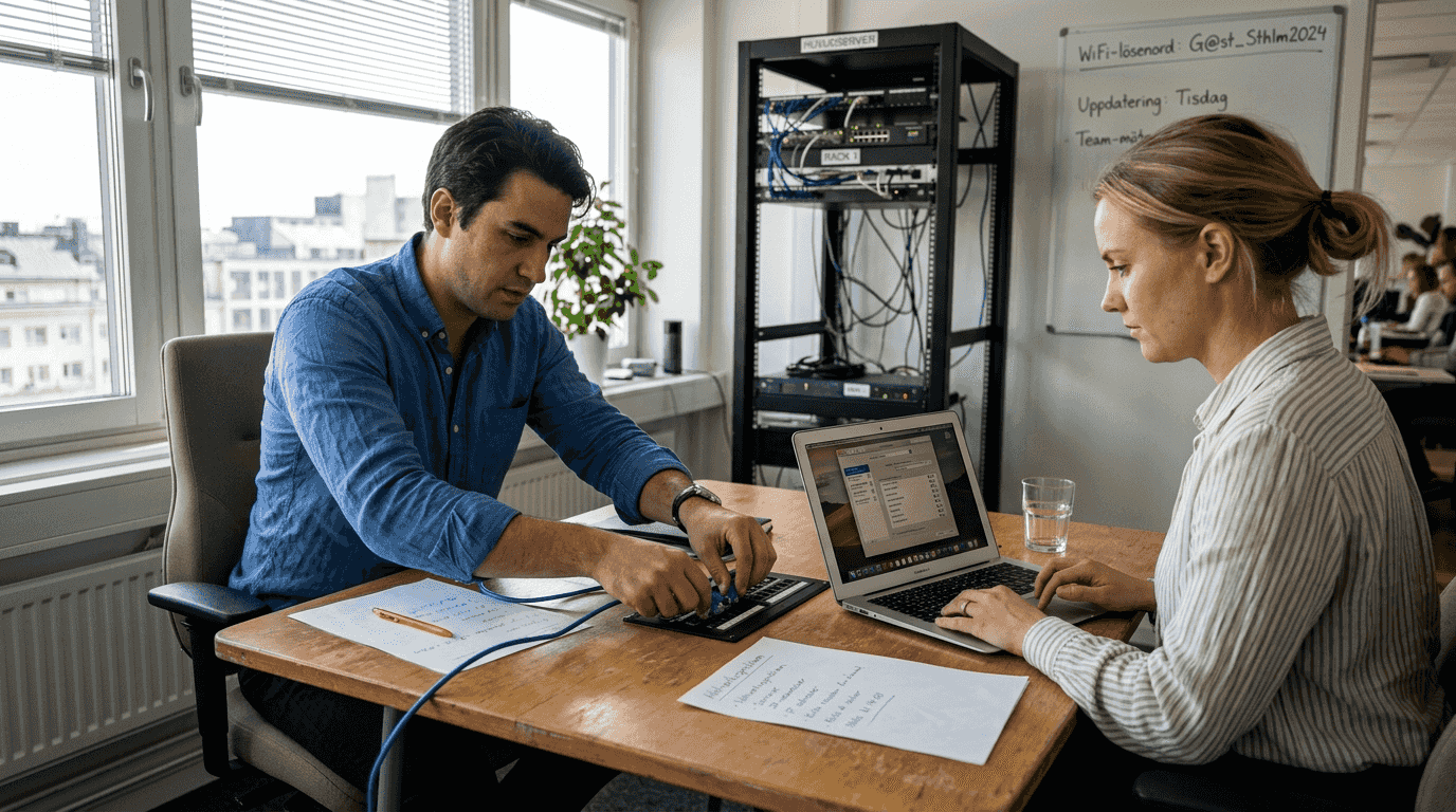 Så installerar ditt företag nätverk i Stockholm 2026 2 Arbetsplats med kombinerat nätverk – både trådat Ethernet och trådlöst WiFi