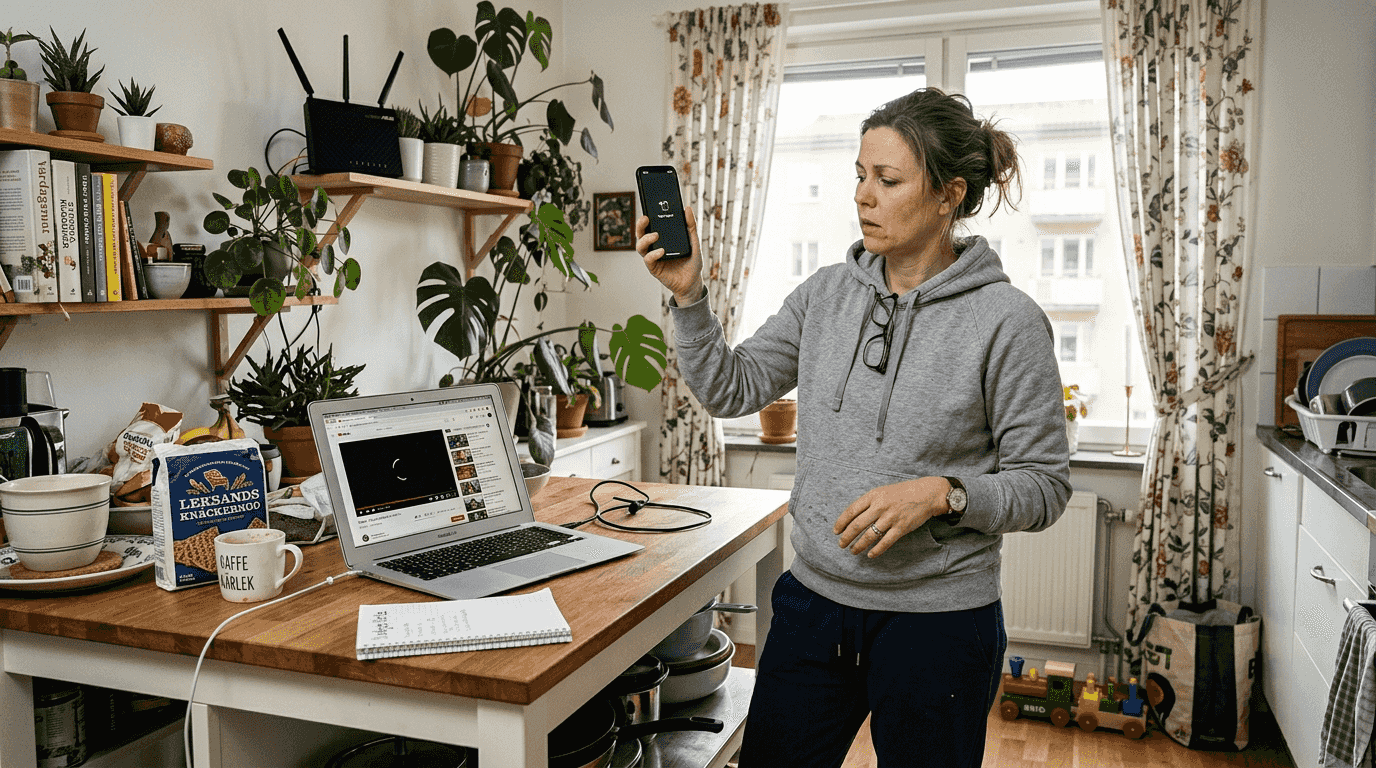 Wifi-installation i Stockholm: optimera ditt nätverk 2026 2 Person som kollar hur bra wifi:t funkar i sin lägenhet i stan
