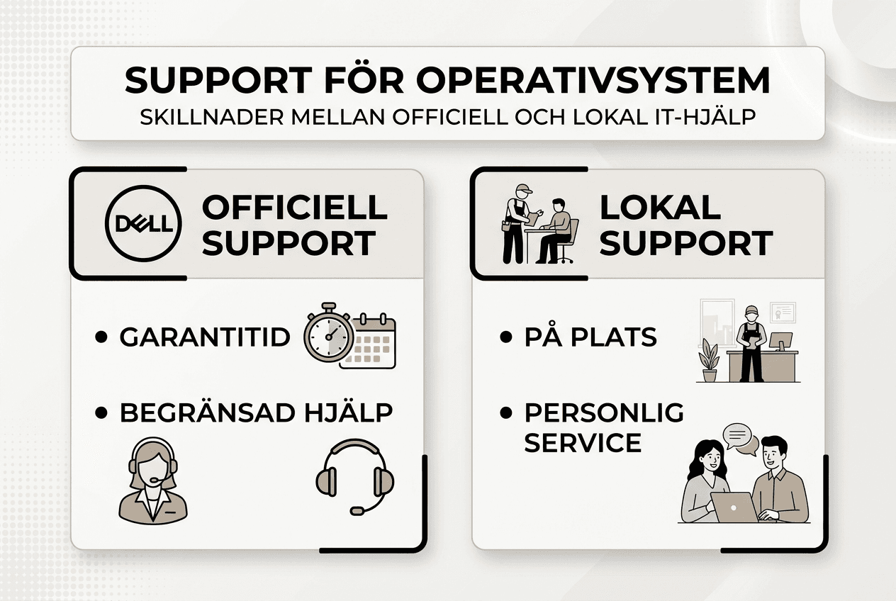 Vad är support för operativsystem? Din guide till trygg IT-hjälp 2026 - Datasupport Stockholm | Min Datorsupport AB 3 En överskådlig guide till officiellt och lokalt stöd