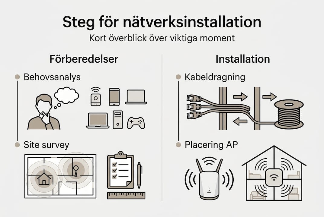 Guide till nätverksinstallation i Stockholm 2026 2 Guide: Så installerar du ett nätverk – steg för steg i infografik