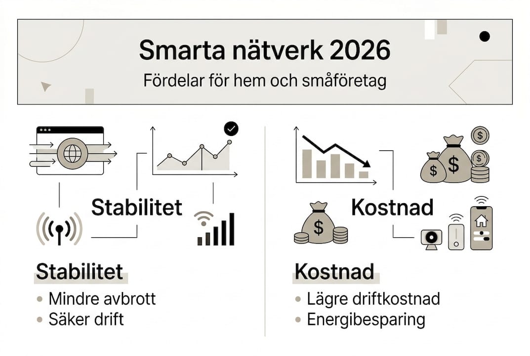 Varför smart nätverkshantering är avgörande för hem och småföretag 2026 - Datasupport Stockholm | Min Datorsupport AB 2 Infografik: Så drar du nytta av smart nätverkshantering i hemmet och på jobbet