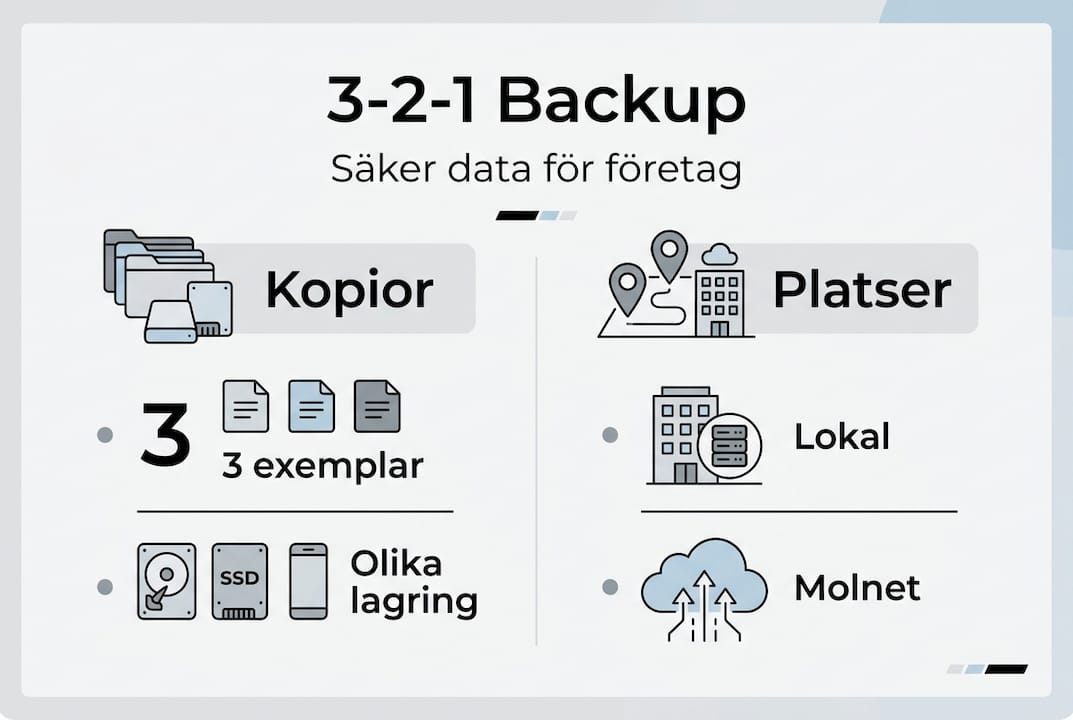 Grafisk guide: viktiga steg och nyckelfaktorer för 3-2-1-backupmetoden