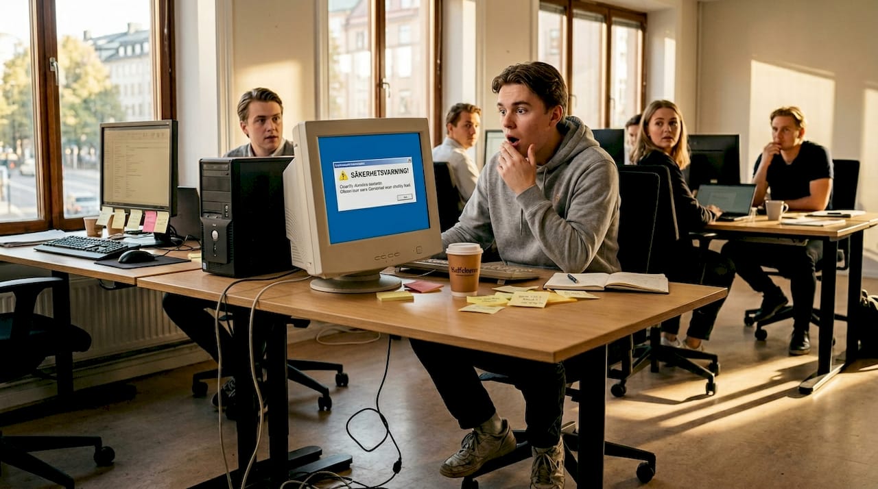 Varför nätverkssegmentering förbättrar säkerhet 2026 - Datorhjälp Stockholm | Min Datorsupport AB 2 En kontorsanställd som får upp en säkerhetsvarning på datorn och reagerar vid sitt skrivbord.