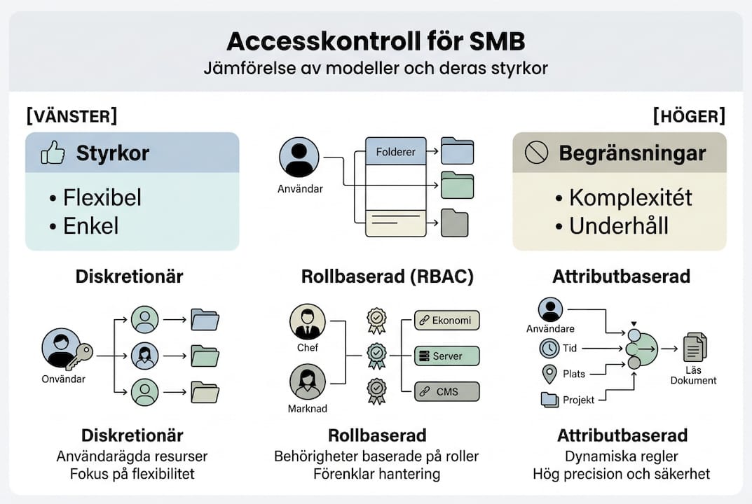 Infografik: Olika modeller för accesskontroll för småföretag