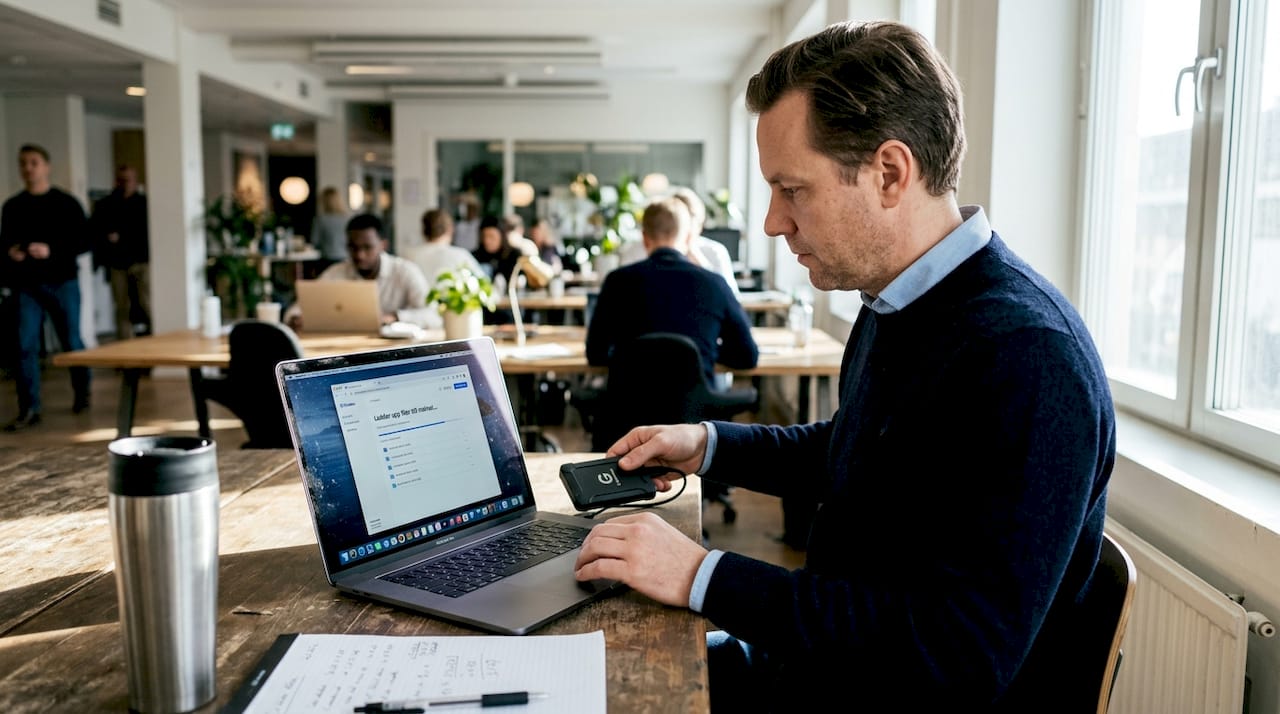 Personen ser till att ha både lokal och molnbaserad backup för extra trygghet.