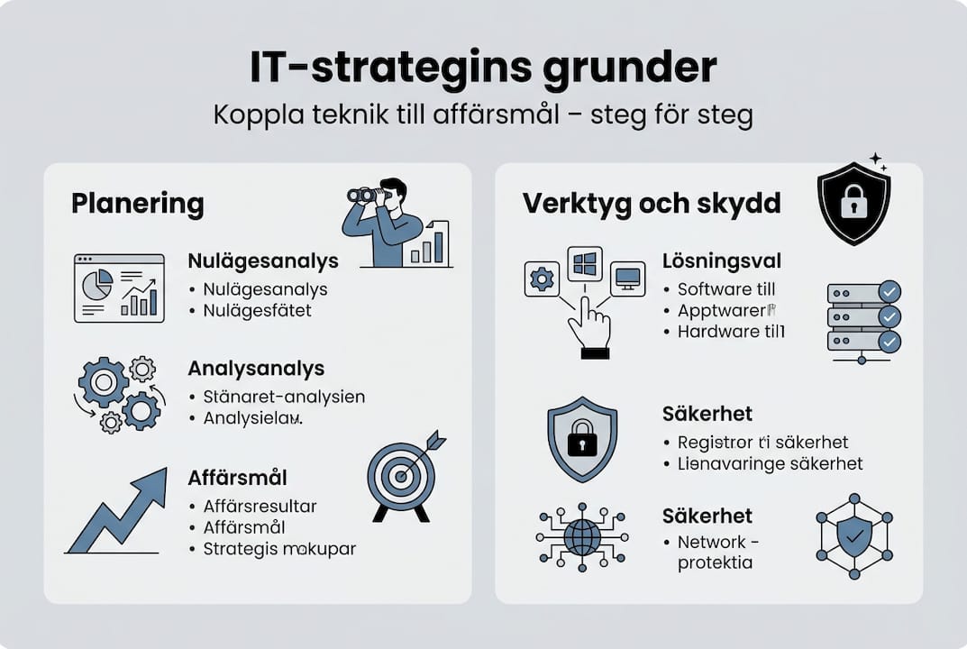 Så gör du en effektiv it-strategi för företag 2026 2 Översikt: Viktiga byggstenar för en framgångsrik IT-strategi