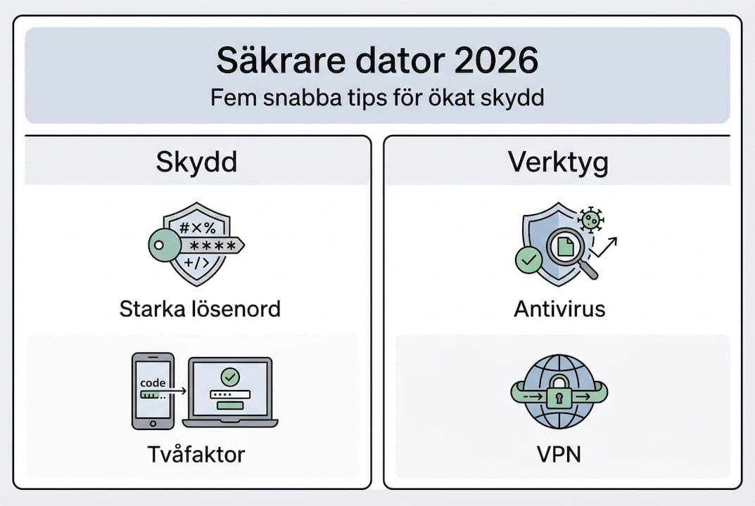 Så skyddar du din dator 2026 2 Så skyddar du din IT-miljö – en överskådlig guide till grundläggande säkerhetsrutiner