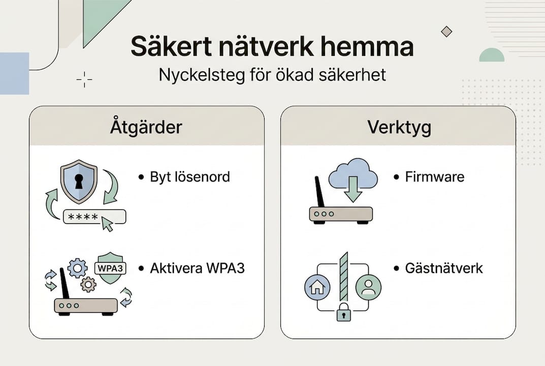 Säkra ditt nätverk i Täby: komplett guide för trygg IT-miljö 2 Illustration som visar hur du steg för steg kan stärka säkerheten i ditt nätverk, inklusive smarta verktyg och tips.