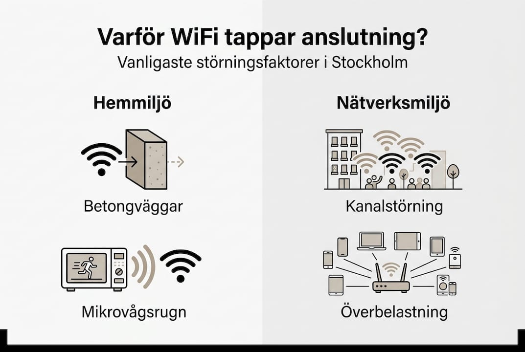 Varför kopplas WiFi ner hela tiden? Lösningar för Stockholm 2 Grafik: Vanliga orsaker till störningar i WiFi-uppkopplingen