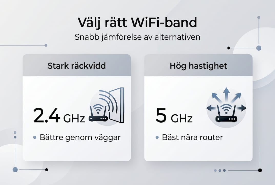 Så förbättrar du din WiFi-signal hemma snabbt och effektivt 3 Grafik som visar hur WiFi-signaler fungerar – från olika frekvensband till hur långt de når
