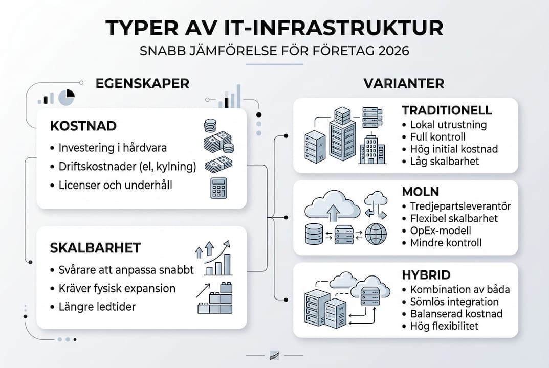 Jämförelse: De vanligaste typerna av IT-infrastruktur i en överskådlig infografik