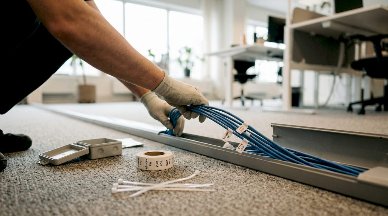 Här ser vi hur någon monterar och märker upp Cat6-kablar.