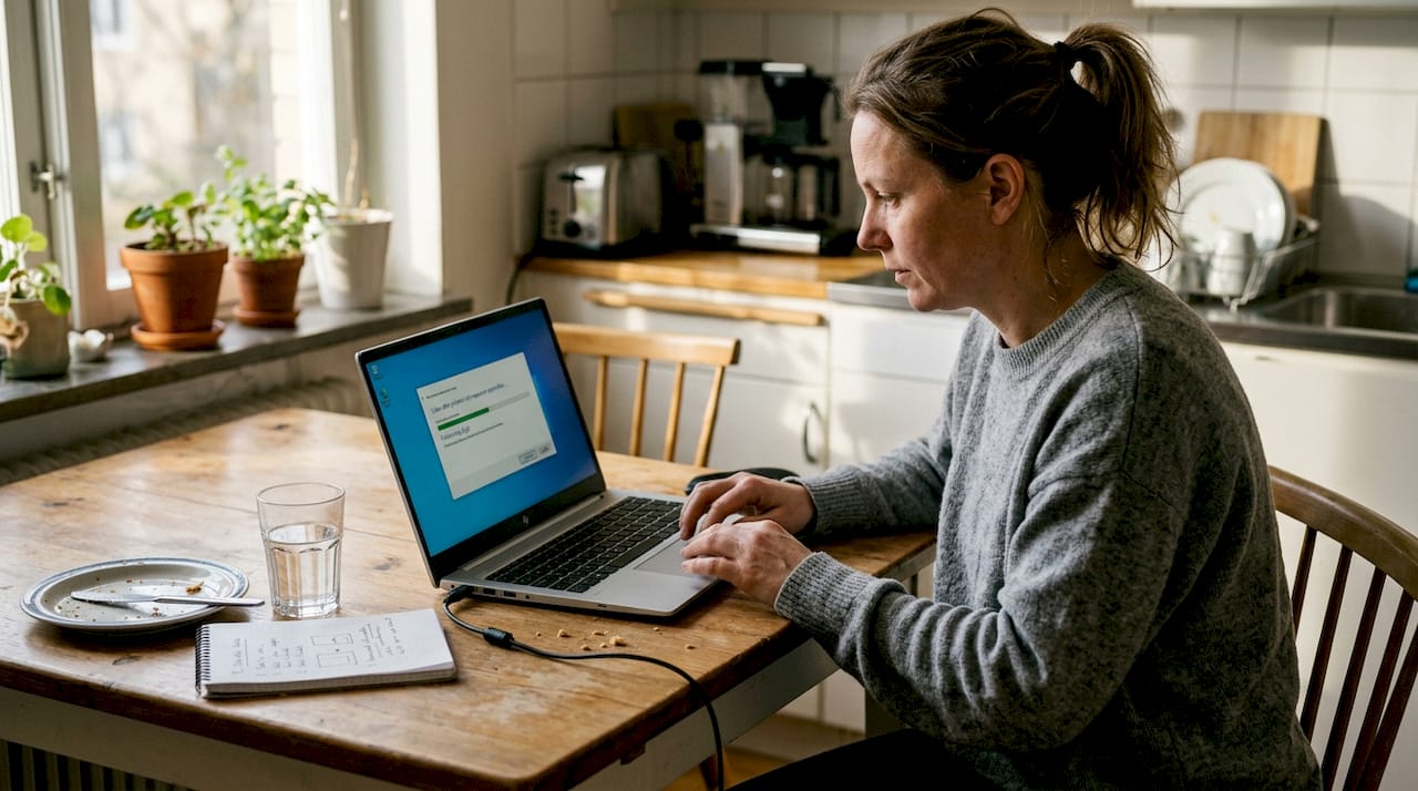 Kvinna som åtgärdar systemfiler i Windows på sin laptop