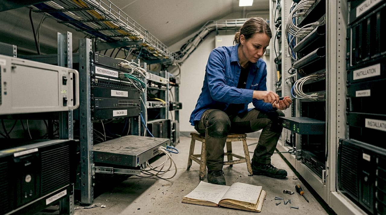 Varför uppgradera nätverk för 3x snabbare prestanda 2026 3 En tekniker håller på att installera en 2.5G-switch i serverrummet.