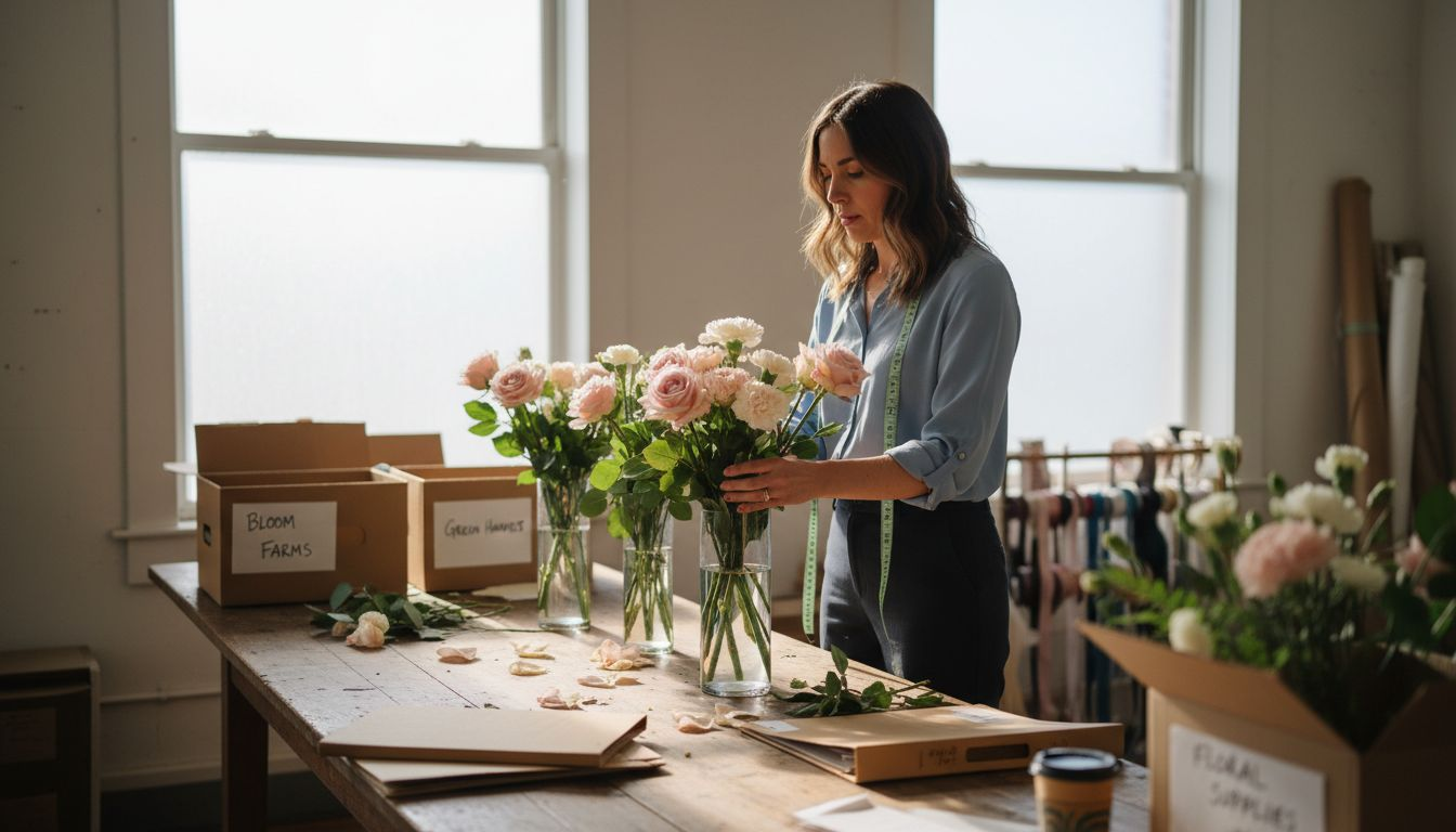 Event planner organizing bulk flower order