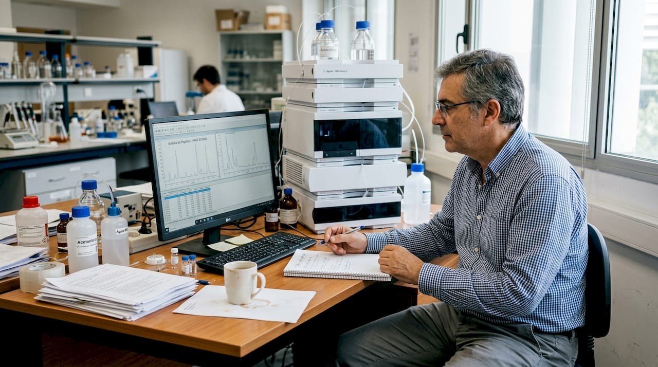 Investigador revisando resultados en el laboratorio