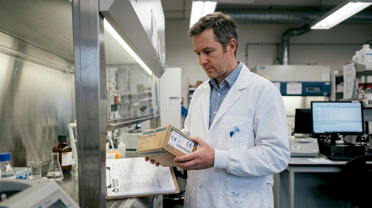 Lab supervisor inspecting CE marked equipment
