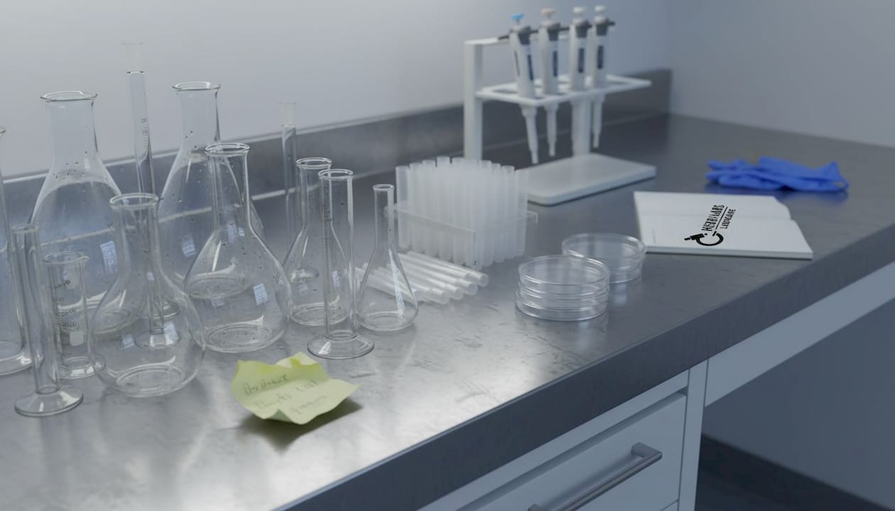 Glassware and plasticware side by side in lab
