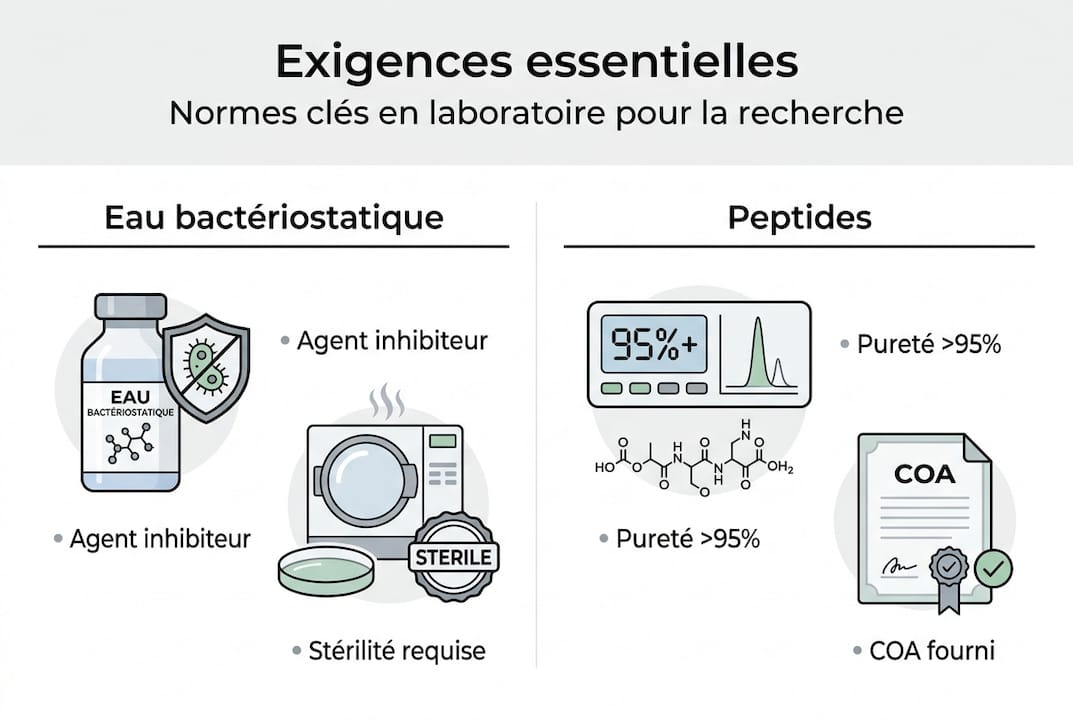 Aperçu visuel des critères essentiels pour l’utilisation de l’eau bactériostatique avec les peptides