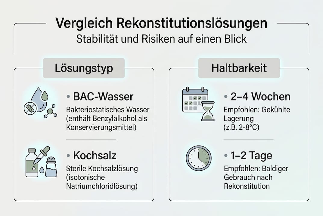 Übersichtsgrafik: Haltbarkeit und Risiken von Rekonstitutionslösungen auf einen Blick