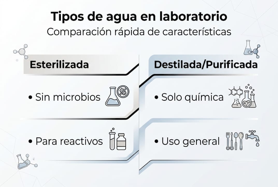 Infografía: principales tipos de agua en el laboratorio y sus diferencias más importantes