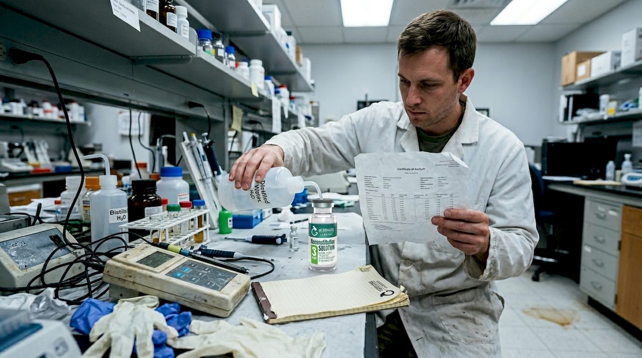 Researcher mixing peptide solution with COA