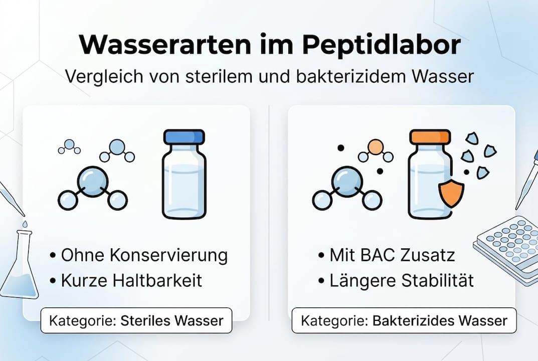 Übersichtsgrafik: Verschiedene Wasserarten im Vergleich – Bedeutung für Peptide