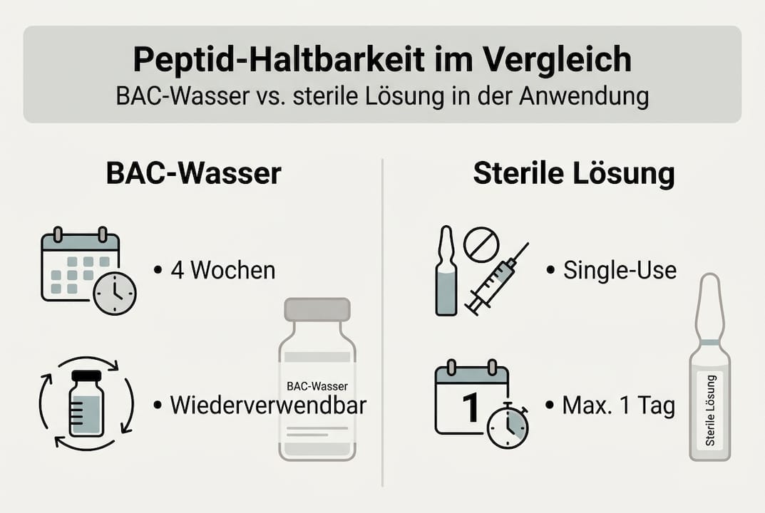 Infografik: Wie lange sind Peptide in BAC-Wasser und in steriler Lösung haltbar?