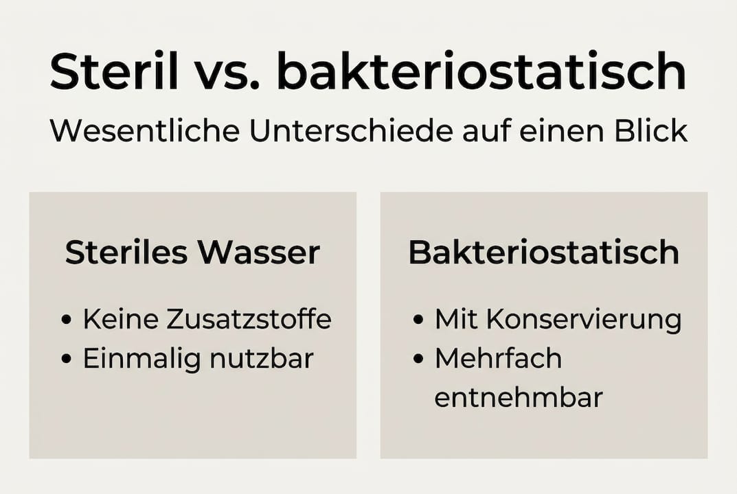 Infografik: Unterschiede zwischen sterilem und bakteriostatischem Wasser im Überblick