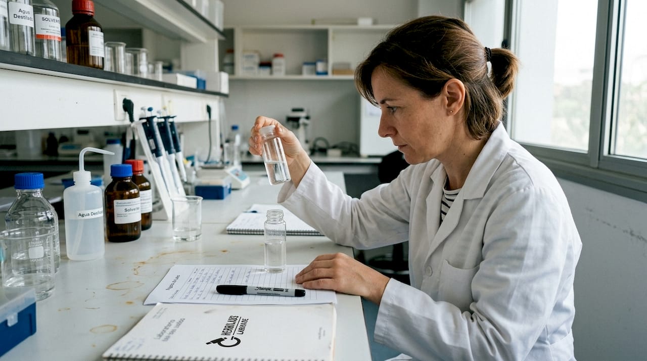 Observación comparativa de dos frascos en el laboratorio