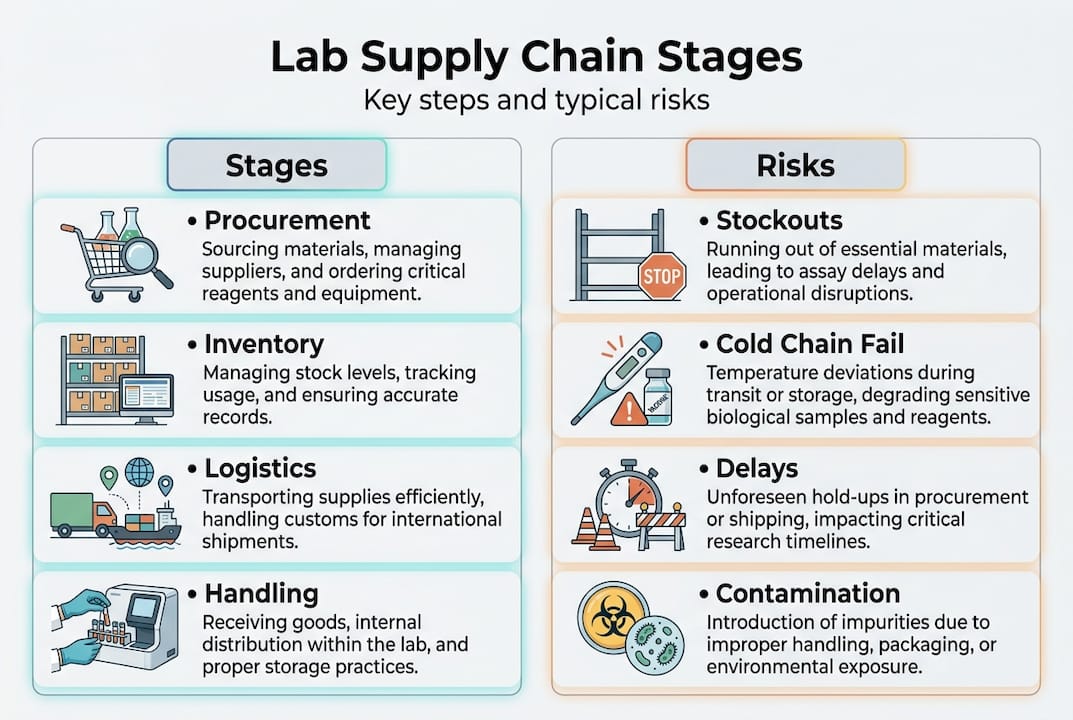 Infographic on lab supply chain stages and risks