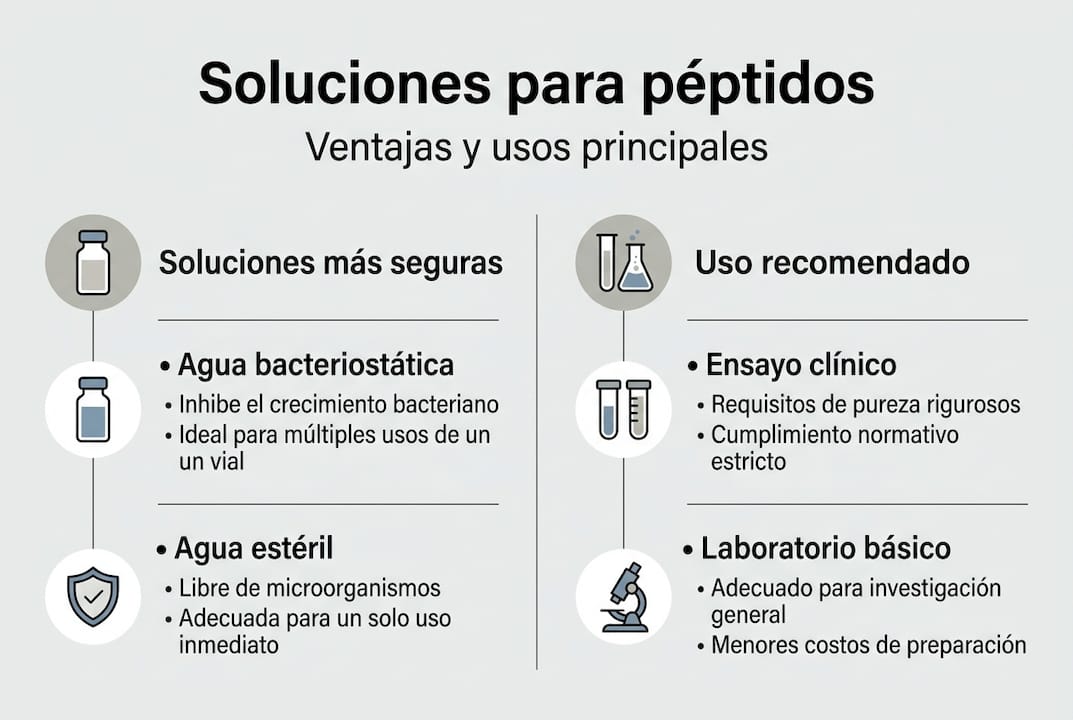 Comparativa visual de distintas alternativas para soluciones de péptidos