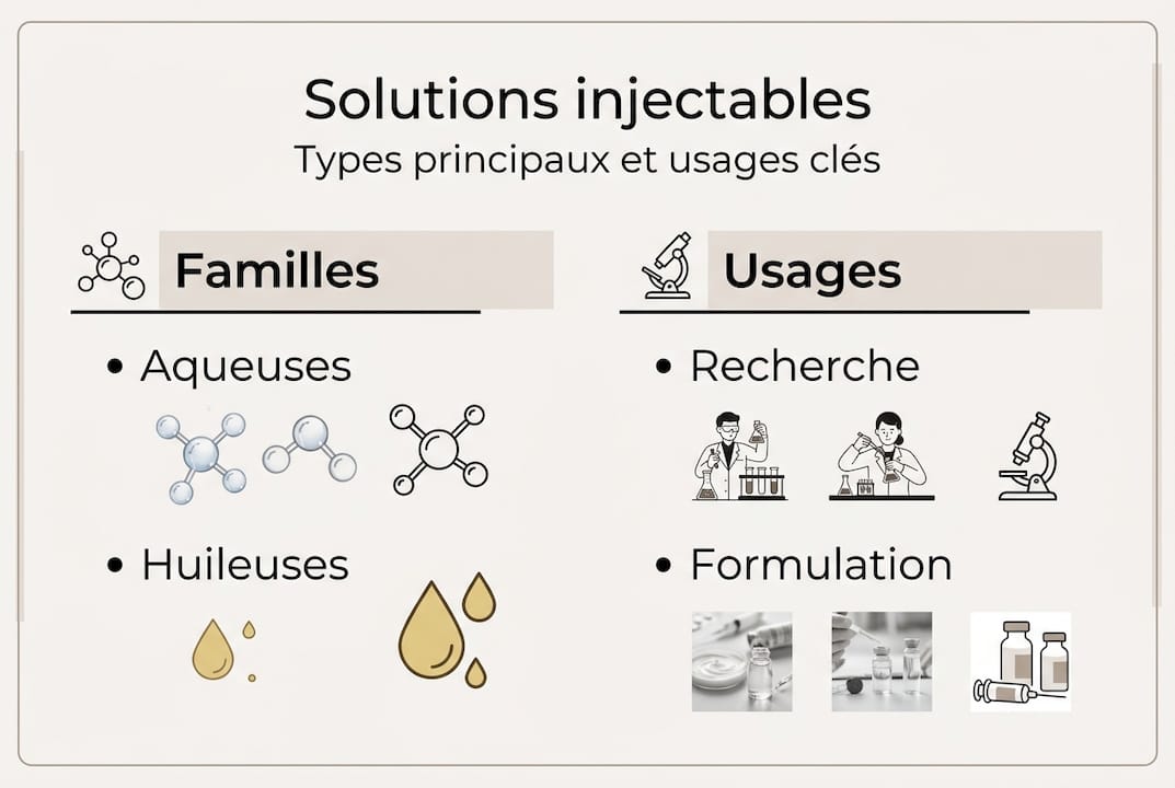 Infographie : panorama des différentes formes et applications des solutions injectables