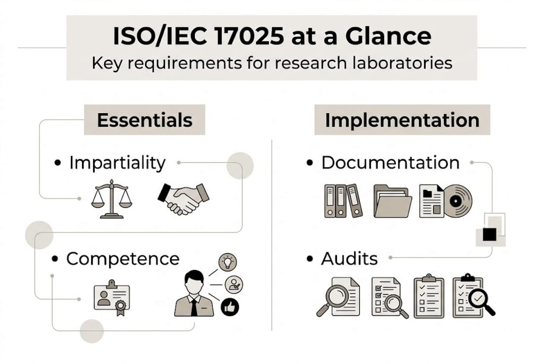 Infographic summarizing ISO 17025 essentials