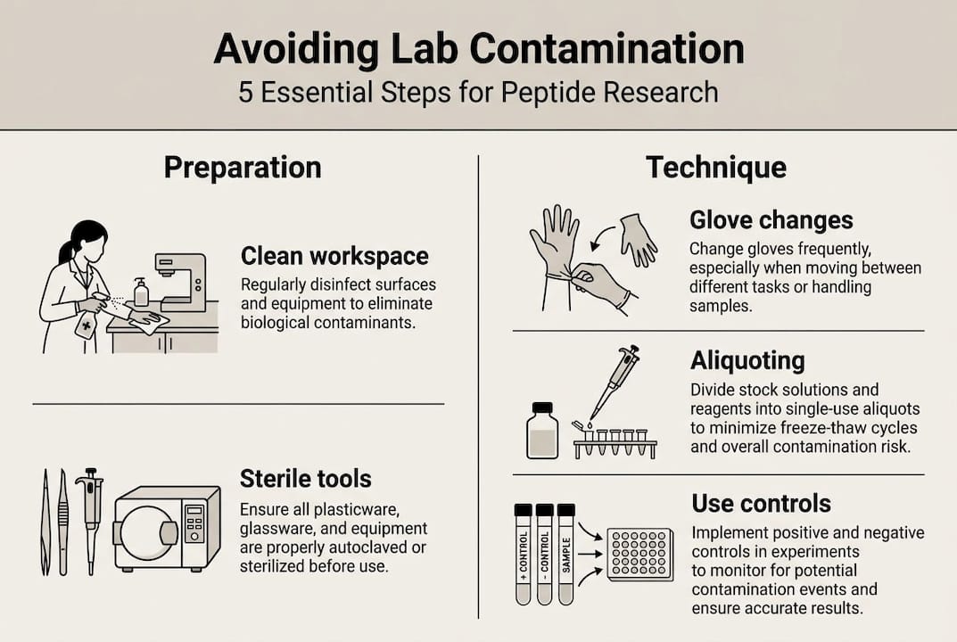 Infographic showing 5 steps for avoiding lab contamination