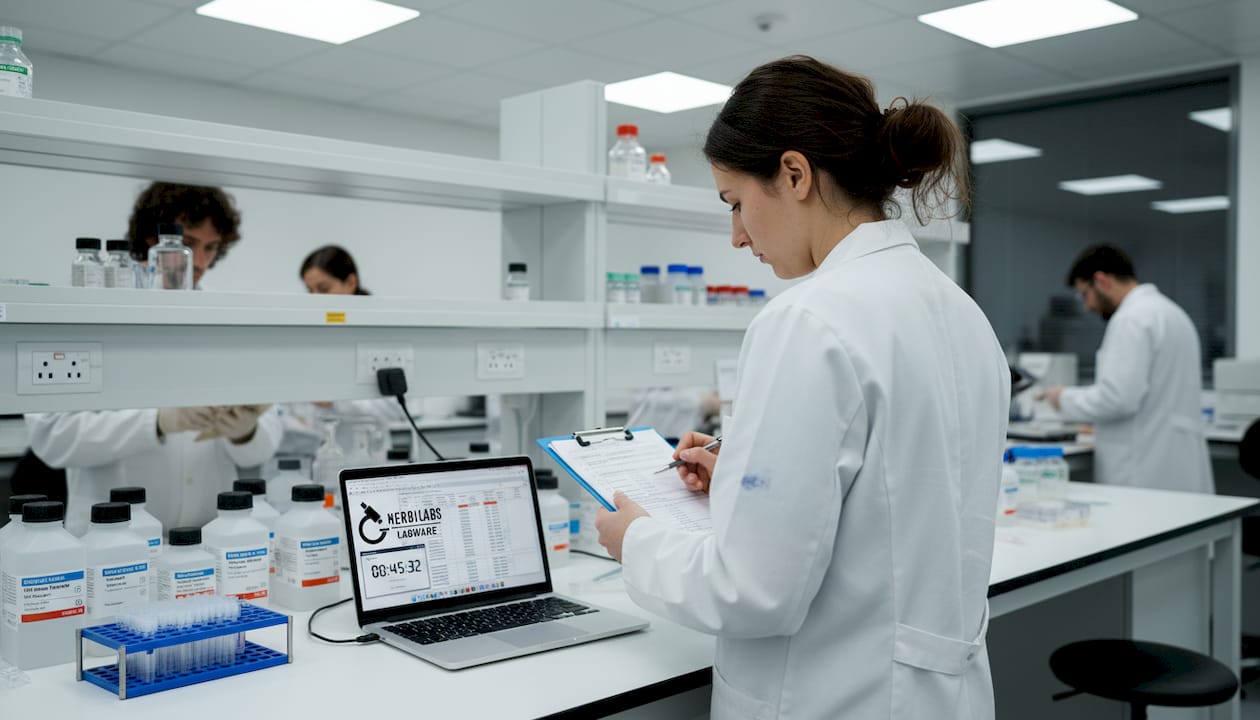 Scientist optimizing consumables workflow in busy lab