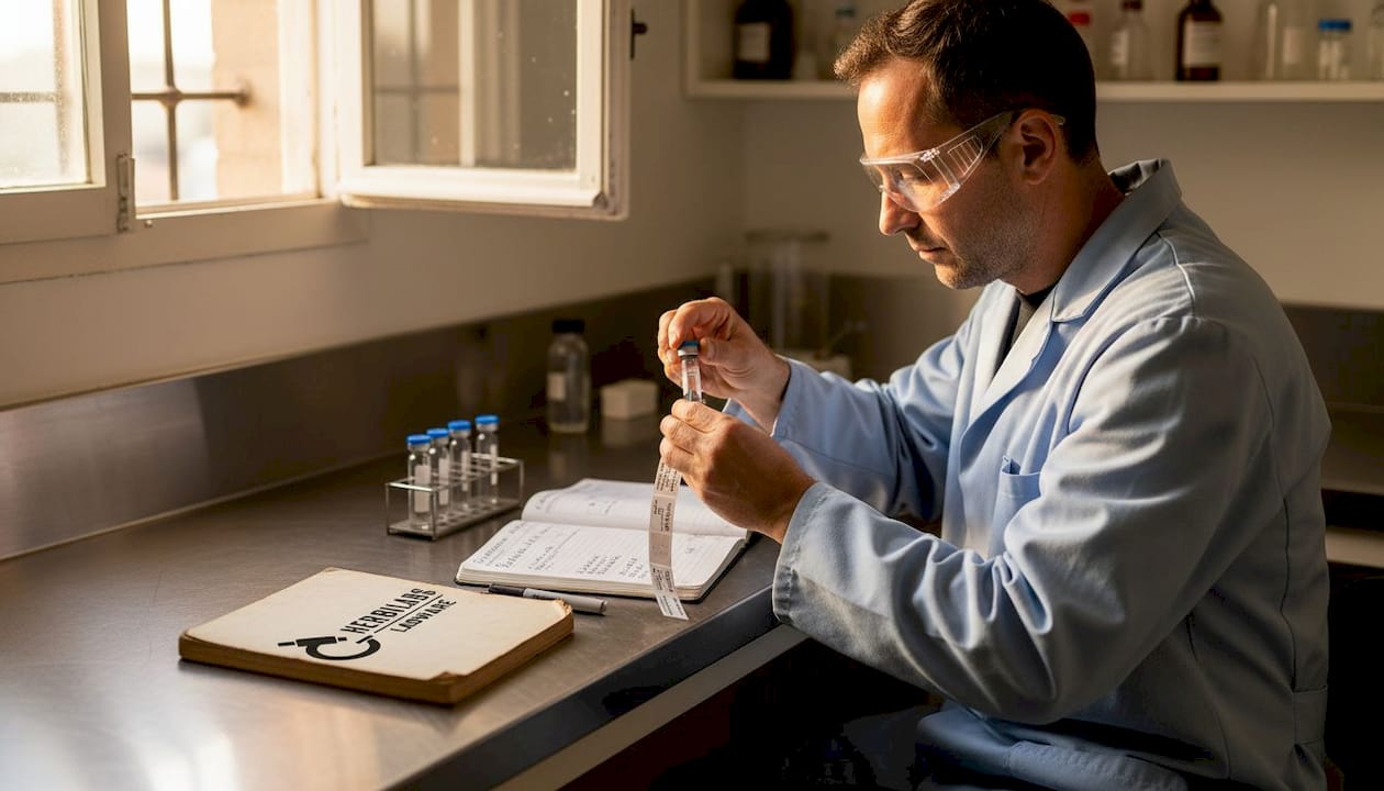 Un chercheur ferme soigneusement des fioles afin de conserver des échantillons d’eau pour analyse.